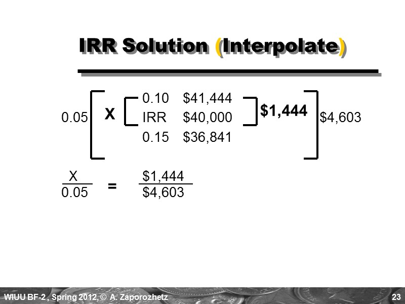 23     0.10 $41,444   0.05  IRR $40,000 